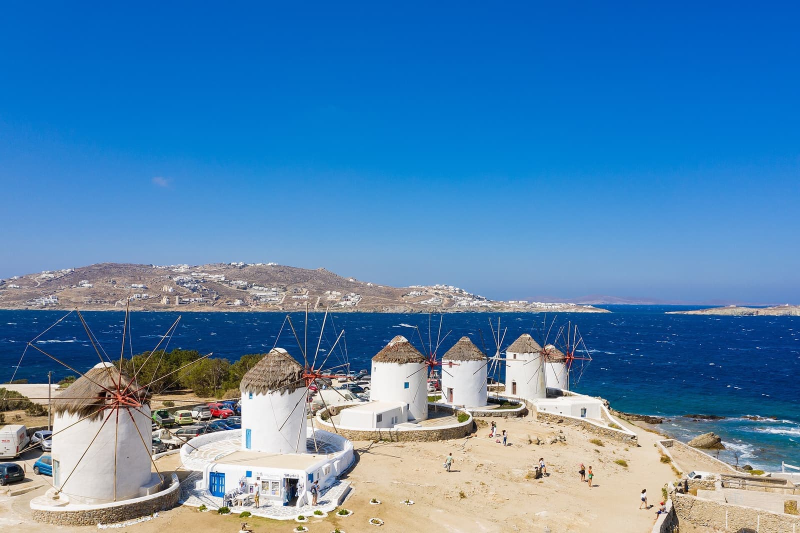 The windmills of Mykonos above the sea